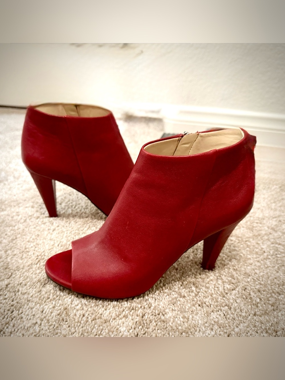 Women’s Red Peep-Toe Ankle Booties